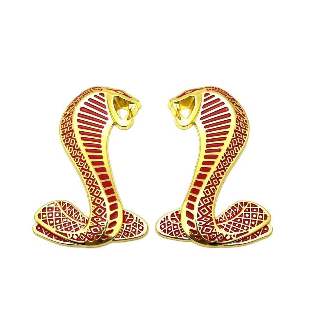 2x Snake Cobra Car Front Grille Emblem Side Fender Badge Rear Trunk Car Stickers Accessories