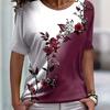 Elegant and Stylish Women's T-shirt with Colorful Roses and a Round Neckline, a Versatile and Refreshing Y2K-style Top for Summer