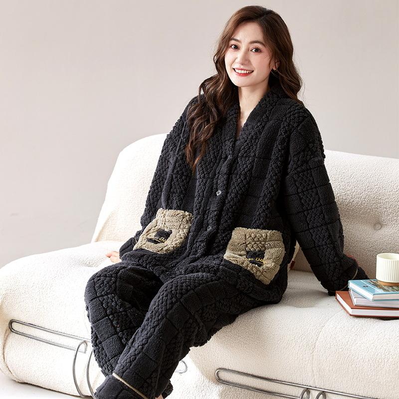 

Женская зимняя дневная пижама с длинными рукавами и v-образным вырезом в Корейском стиле, коралловая бархатная пижама для пар, милый бархатный домашний костюм с героями мультфильмов 2XL