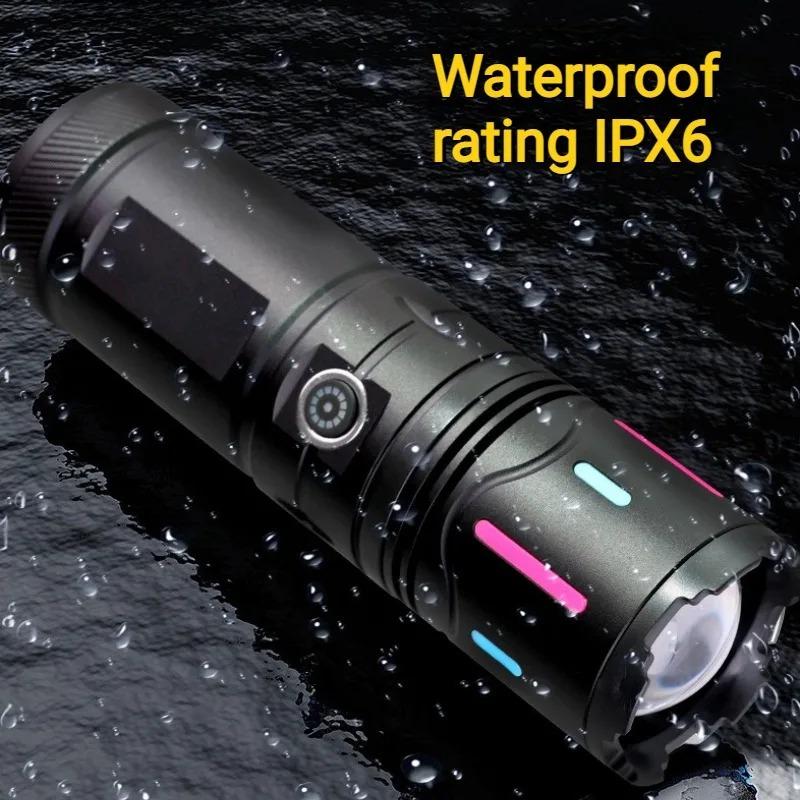 Super Powerful Flashlight Rechargeable Zoom Fluorescent Strip Torch with COB Work Light Outdoor Emergency Lighting