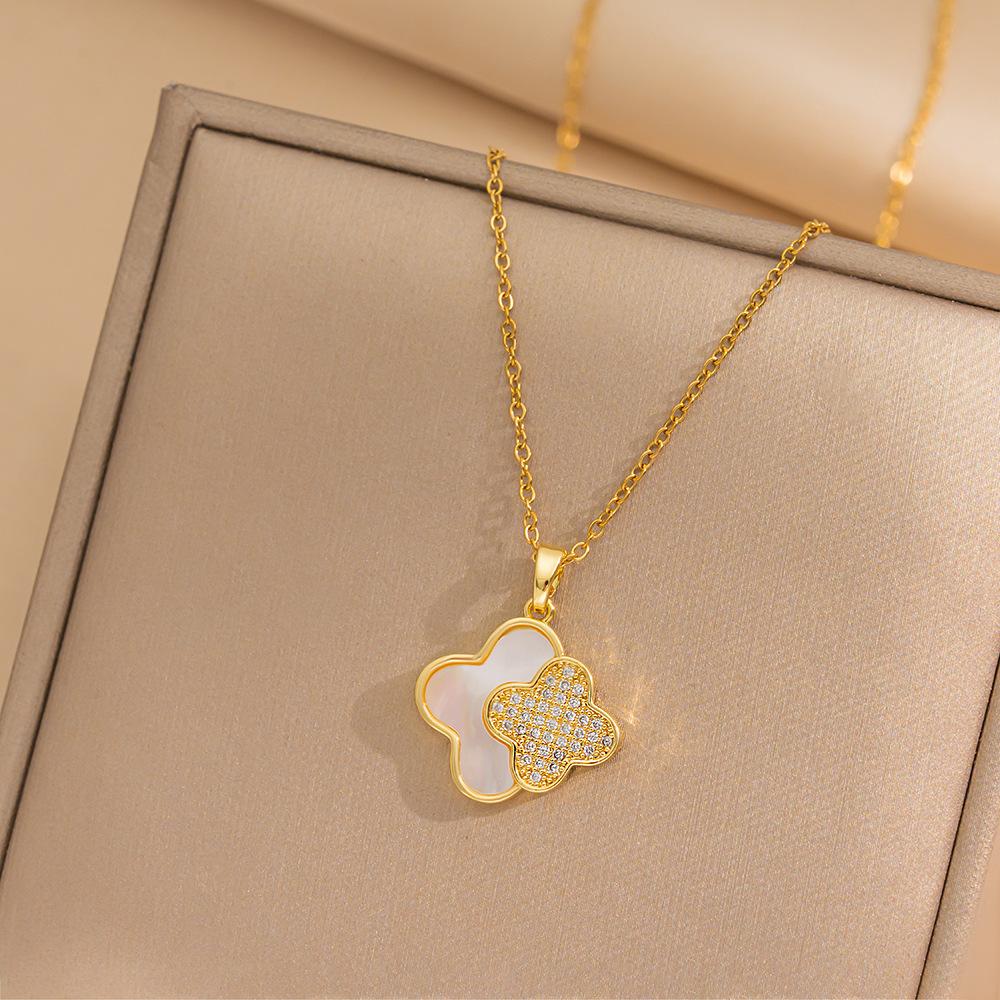 Four-leaf Flower Zircon Flower Necklace Accessible Luxurynew Arrivalsense of Designelegant Titanium Steel Four-leaf Clover Necklace