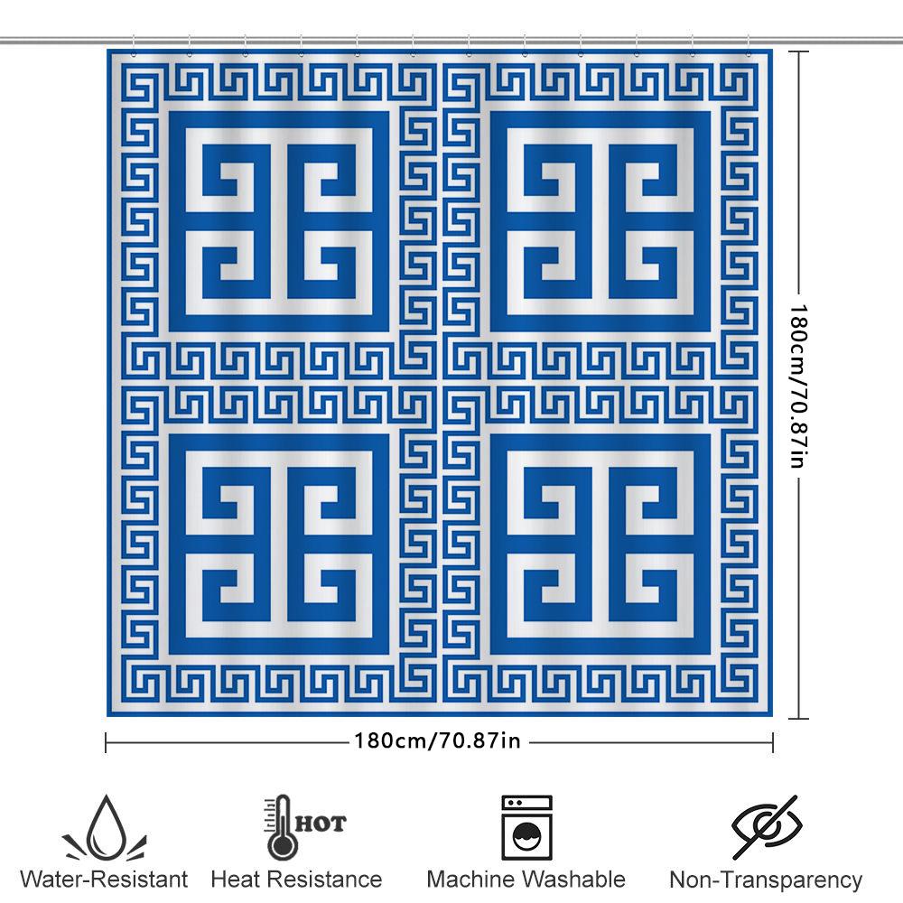 Modern Bathroom Shower Curtain Made Of Polyester Fabric With Blue Geometric Patterns For Waterproof Protection In The Bathtub Ar