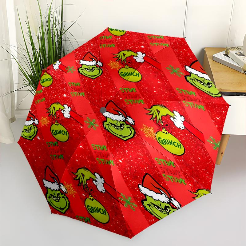 Weihnachten Jack & Der Grinch Druck Automatischer Regenschirm, 8 Rippen Eisenrahmen, Kunststoffgriff, Geeignet für Reisen im Freien & Täglich, Ideales Geschenk