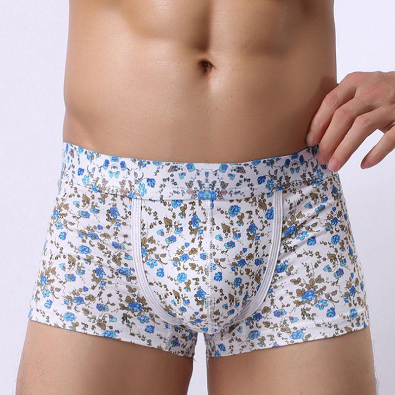 Men's Cotton Underwear Retro Floral Men's Comfortable and Breathable Low Waist Flat Angle Underwear