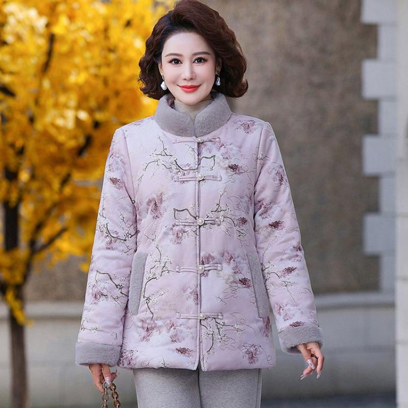 

Новая зимняя китайская флисовая куртка средней длины для женщин, утолщенная хлопковая куртка, теплая хлопковая куртка 5XL [recommended 150-80kg] розовый