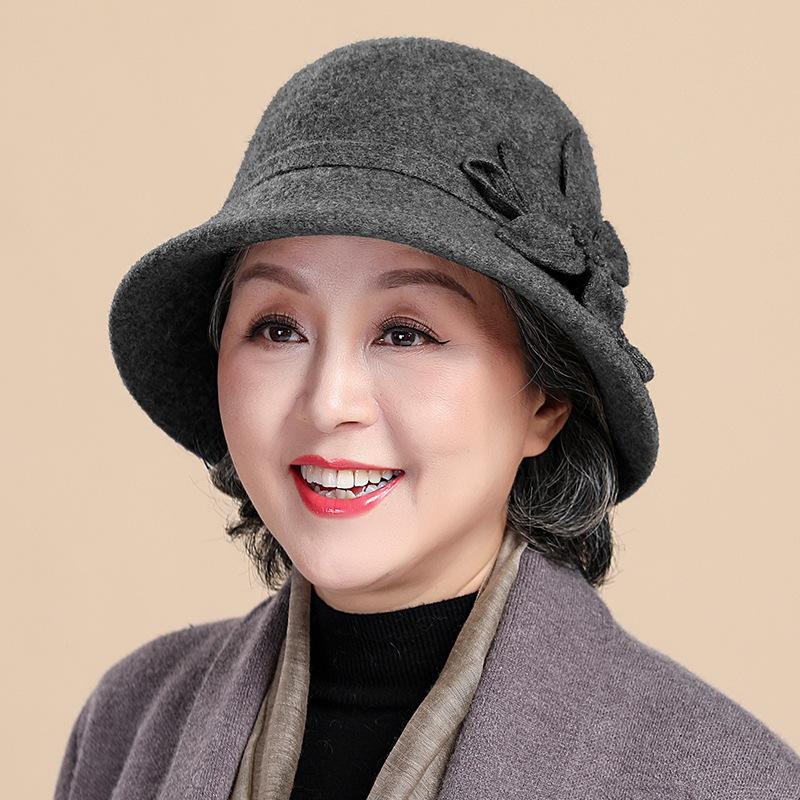 Fashion Wool Mother Hat Ladies Autumn and Winter Top Hat Versatile Bucket Hat Medium and Old Basin Hat