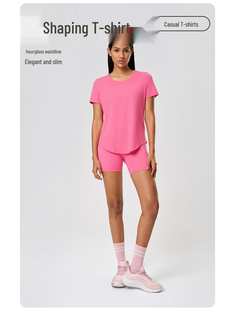 Vår/Sommar 2023 Dam Casual Lös T-shirt för Löpning och Yoga med Bar-Känsla