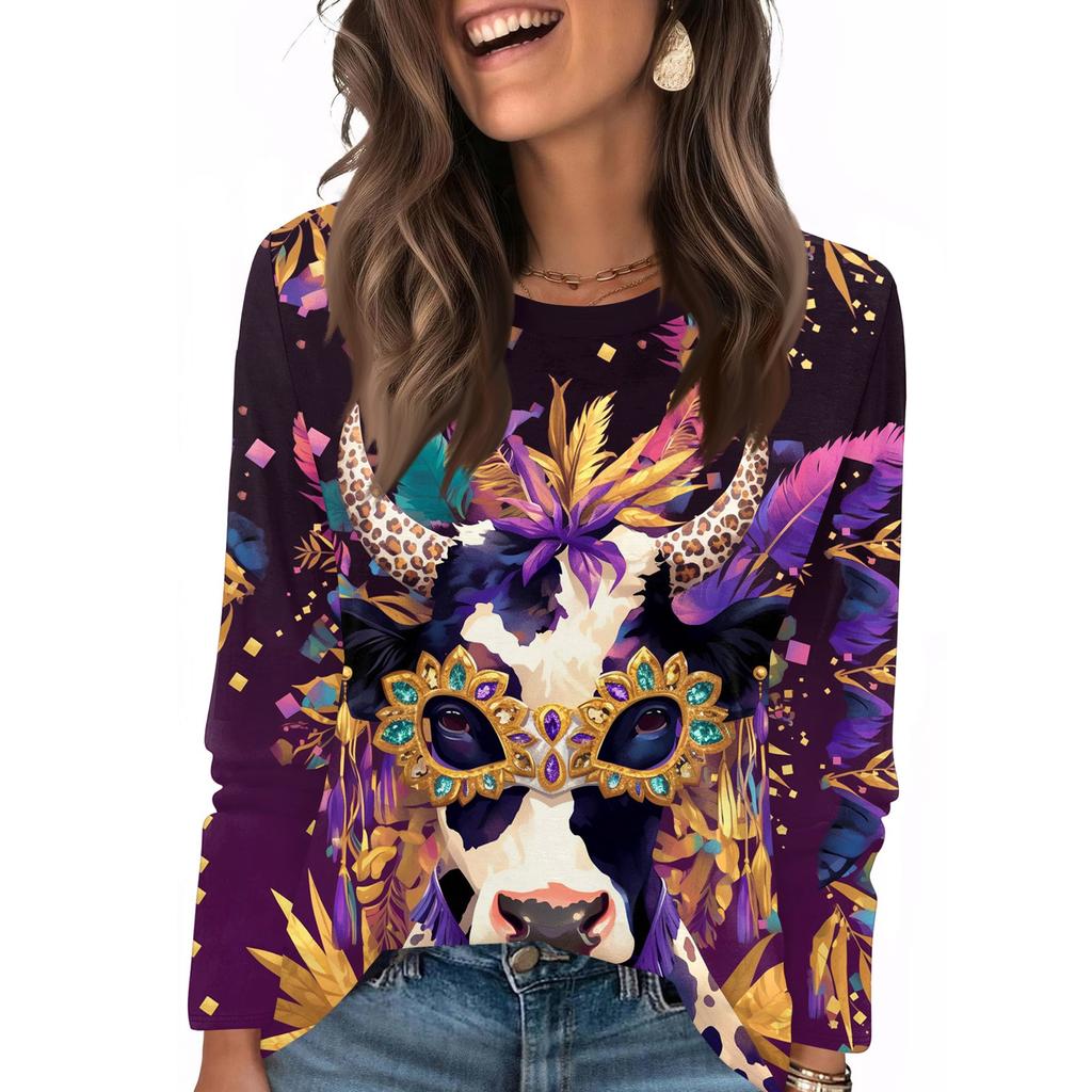 Long Sleeve Shirts For Women Cute Print Graphic Tees Blouses Casual Plus Size Basic Tops Pullover