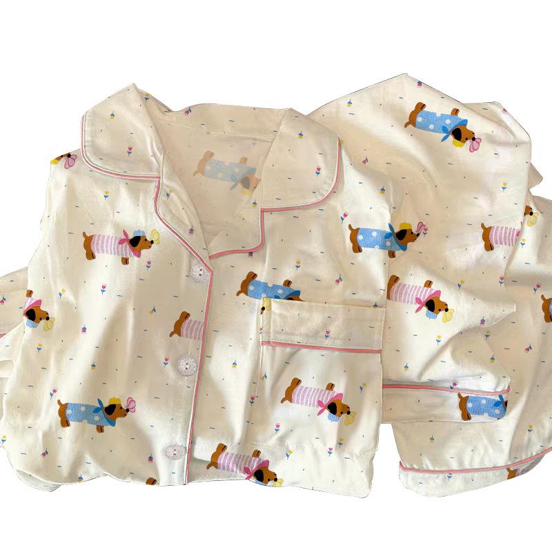 Cute Fun Dachshund Dog Style Cute Pajamas Long-Sleeved Set Women'S Loungewear Casual Two-Piece Set