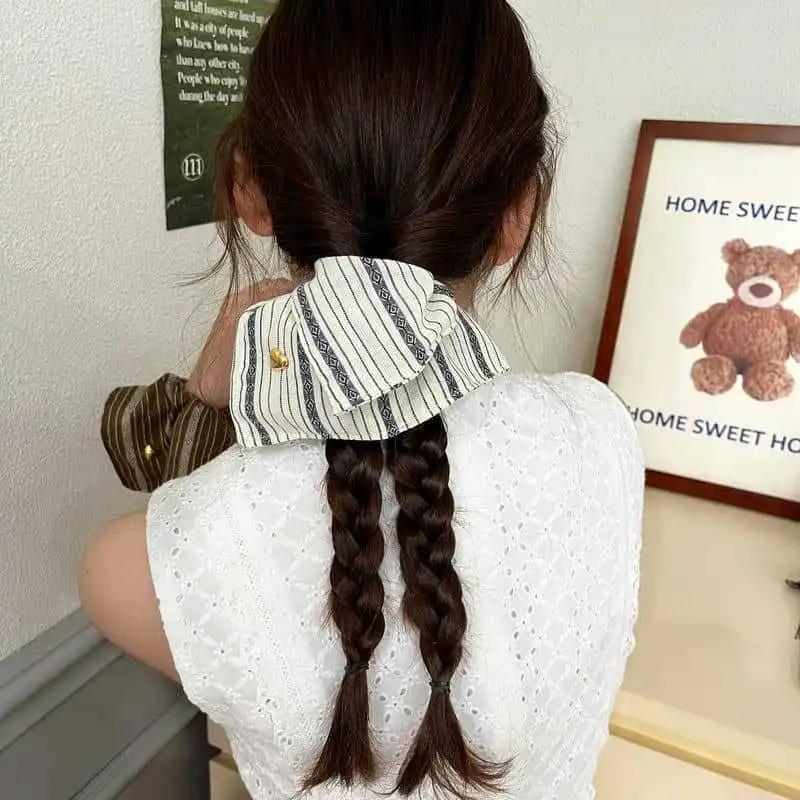 Retro Striped Square Scarf Hair Band Large Intestine Hair Band Female Niche Design Sense Square Headrope Temperament Hair