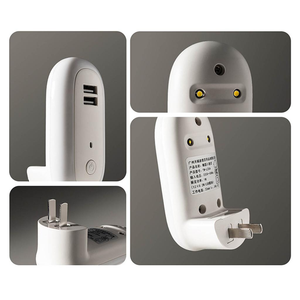 Night Lights Plug Into Wall LED Wall Bedside Lamp with 2 USB Charging Ports Adjustable Brightness for Bedroom Kids Room with USB Charging