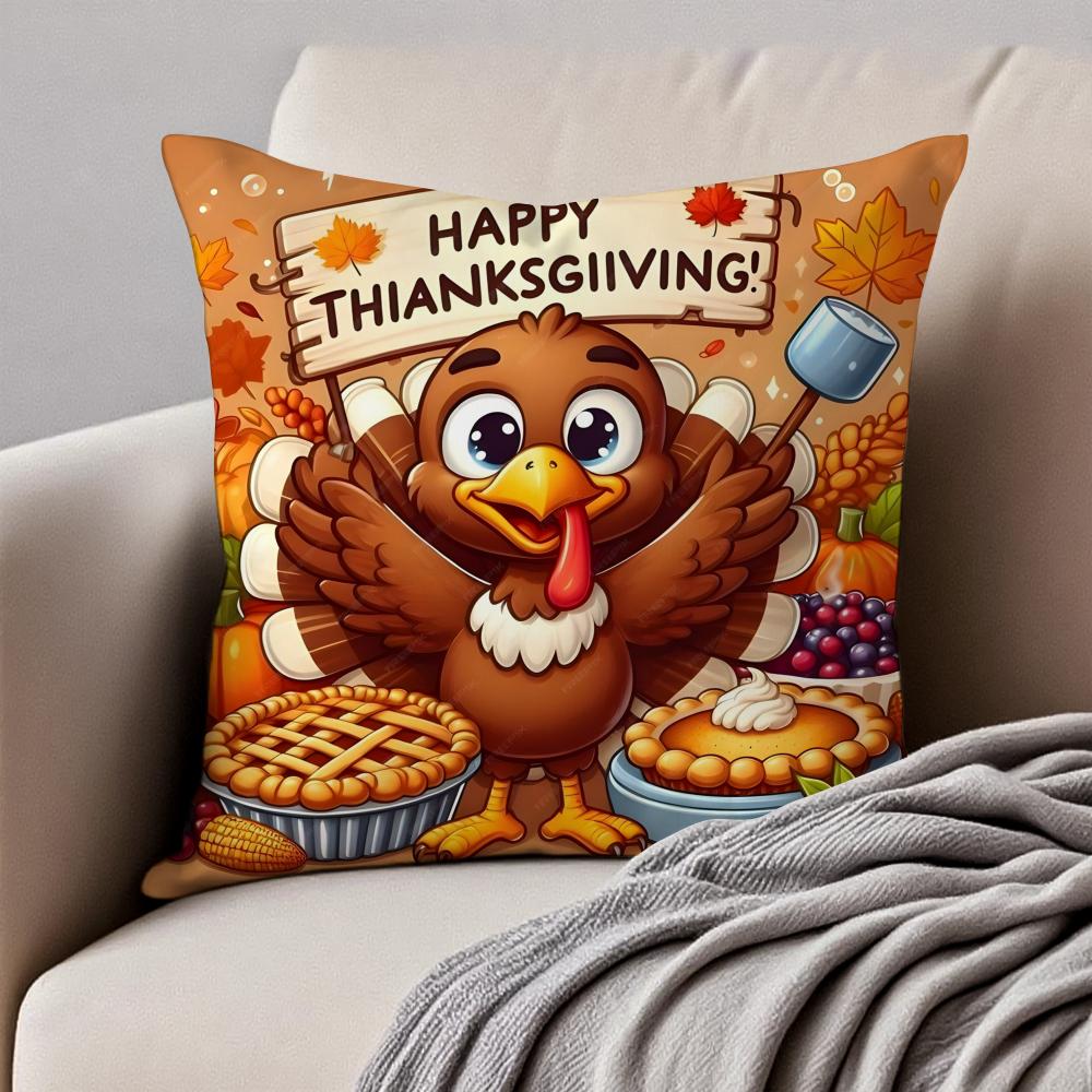Thankful Festival Turkey Cushion Cover Pillowcase Antidustmite Invisible Zipper Short Plush Sofa Cushion