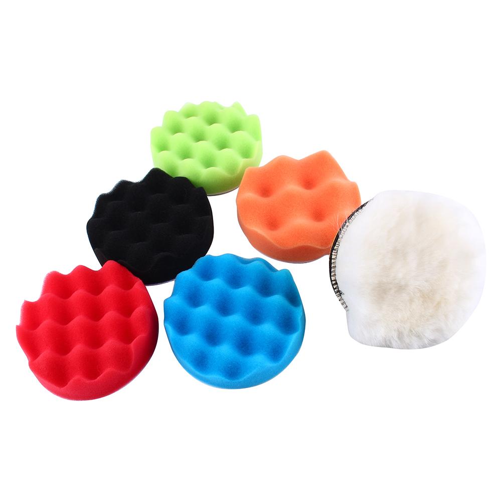7pcs Automotive Polishing Pads Taft Sponge   ing Pads 6 Inch Sponge Wool Waxing Puffing Pads for Car Polisher with   Drill Adapter,