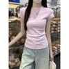 Amerikanisches scharfes Mädchen Einfarbig Rundhals Figurbetont Kurzarm Damen Basic T-Shirt