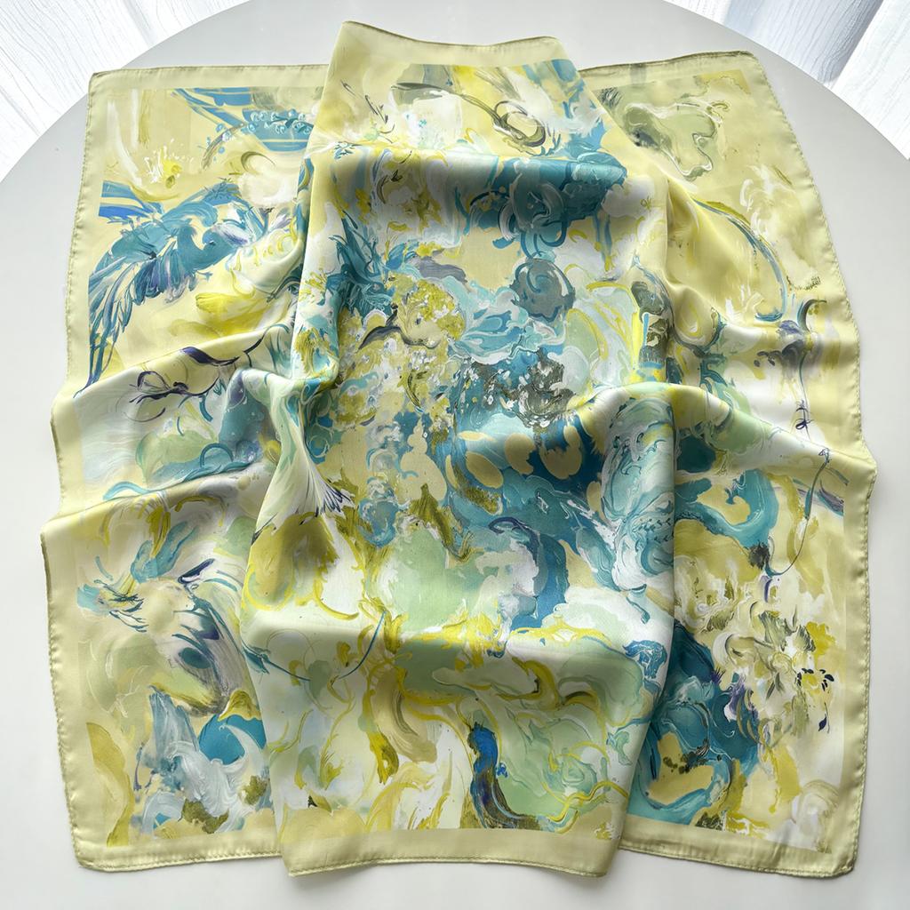 Floral Printed Square Scarf For Women Imitation Silk Scarves Elegant Beach Shawl Wraps Bandanas Luxury Hijab Neckerchief