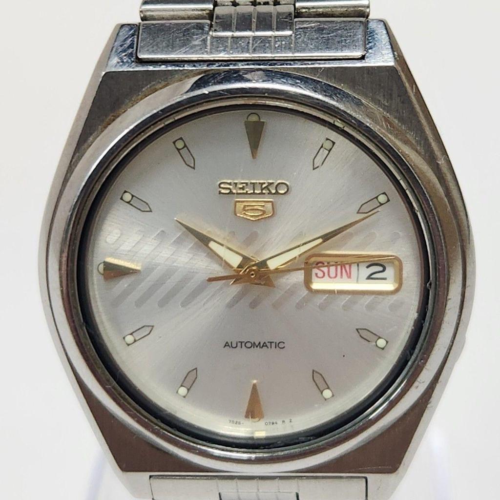 Used Vintage Seiko 5 Day Date Automatic Winding Line Pattern Men's Working Item Y2K SEIKO