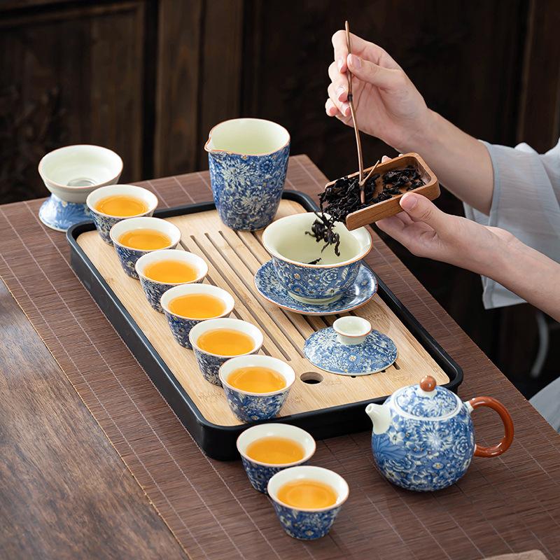 Retro Huang Ru Kiln Kung Fu Tea Set Ceramic Teapot Cover Bowl Gift Box