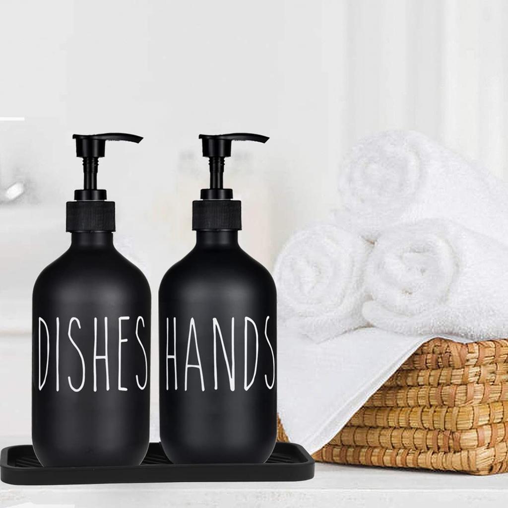 Generic Matte Black Soap Dispenser Dishwashing Detergent Hand Soap Refill Pump Bottle with Silicone Storage Tray Kitchen Dispenser (Tray Included)