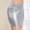 Club Show Sheath Skirt Slim Fit Glossy Smooth Surface Solid Color Mid Waist Clubwear Faux Leather Stage Performance Nightclub Mini