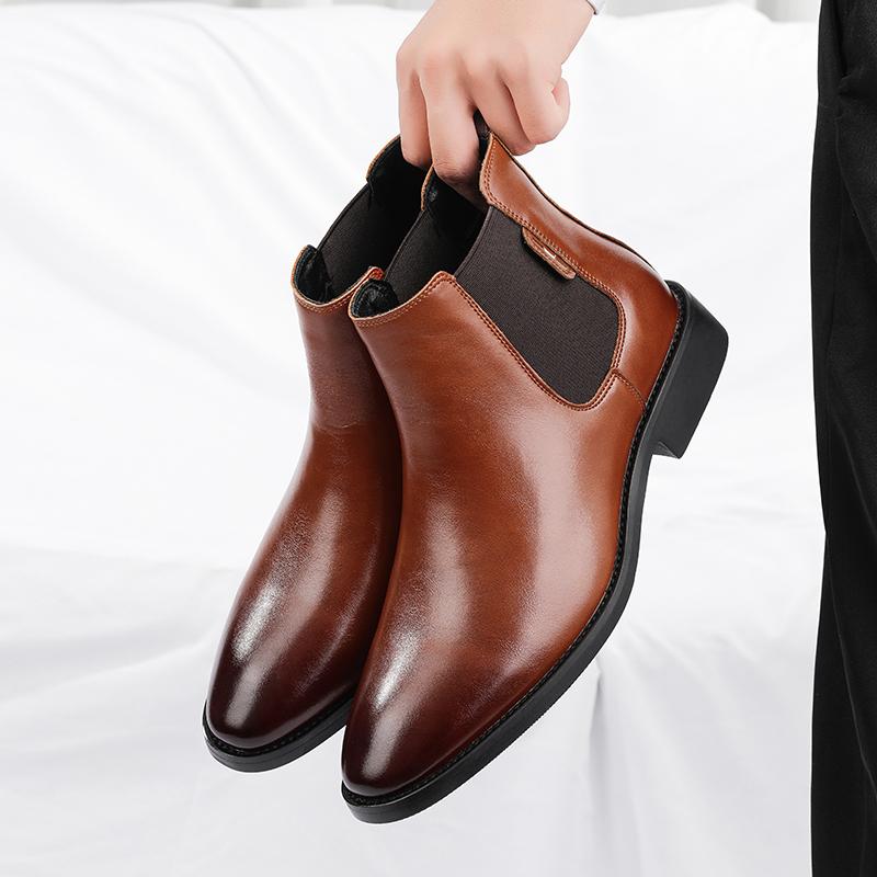 Men's Chelsea Boots Autumn Winter Leather Slip On Ankle Boots Comfortable Anti Slip Casual Formal Shoes Classic Men Shoes