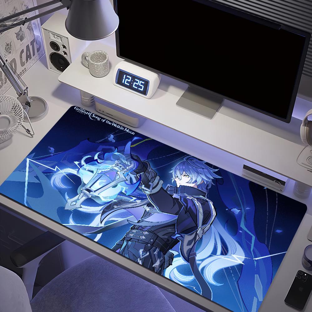 Genshin Impact Tappetino per Mouse da Gioco Blu Flins Tappetino per Scrivania Grande Antiscivolo Anti-sfilacciamento Tastiera Ergonomico Ufficio Gomma PC Casa Personalizzato