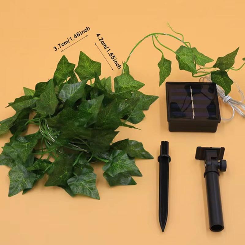 Solar-Powered LED Green Leaf Rattan String Lights - Fairy Copper Wire Vine Decor