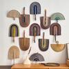 Handwoven Straw Fan Wall Art Decor Decorative Accessory Handmade Fan with Leather Handle for Wall