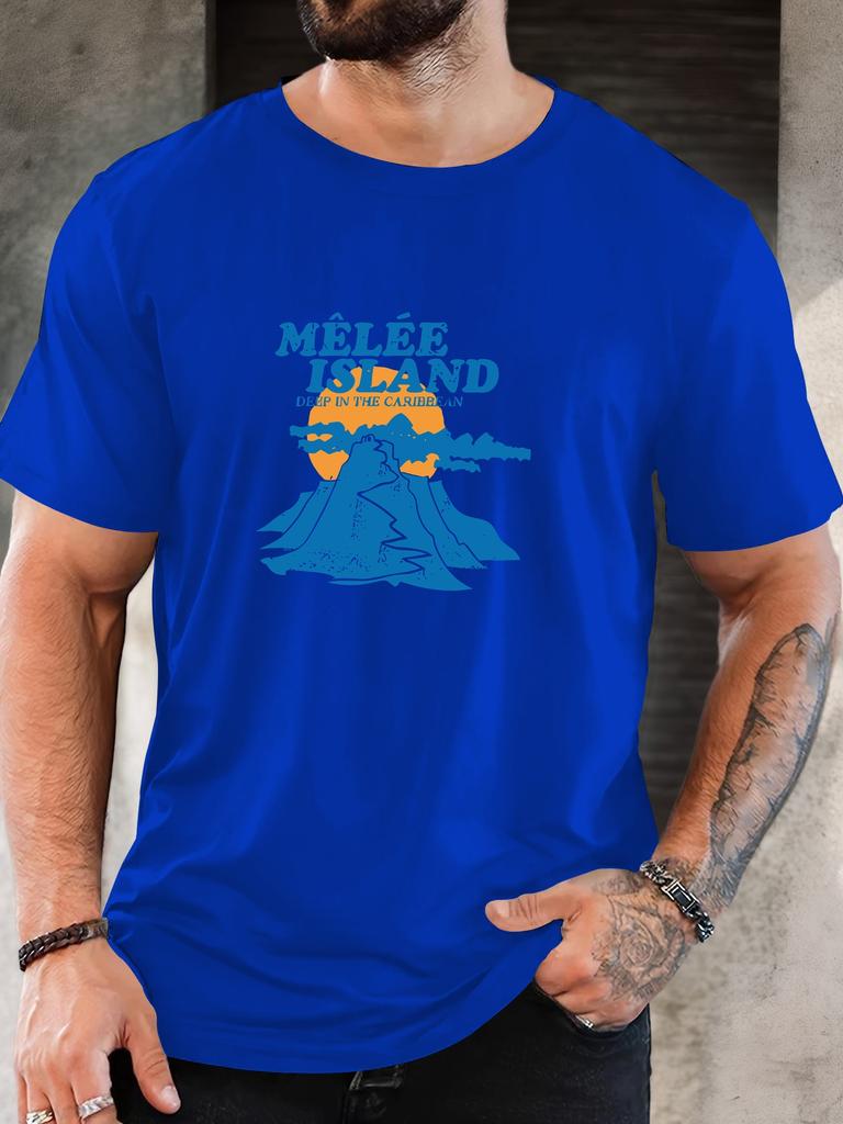 T-shirt Men's 100% Cotton Island Printed Summer Round Neck Oversized Tee Casual Breathable High Quality Short Sleeve Top for Men