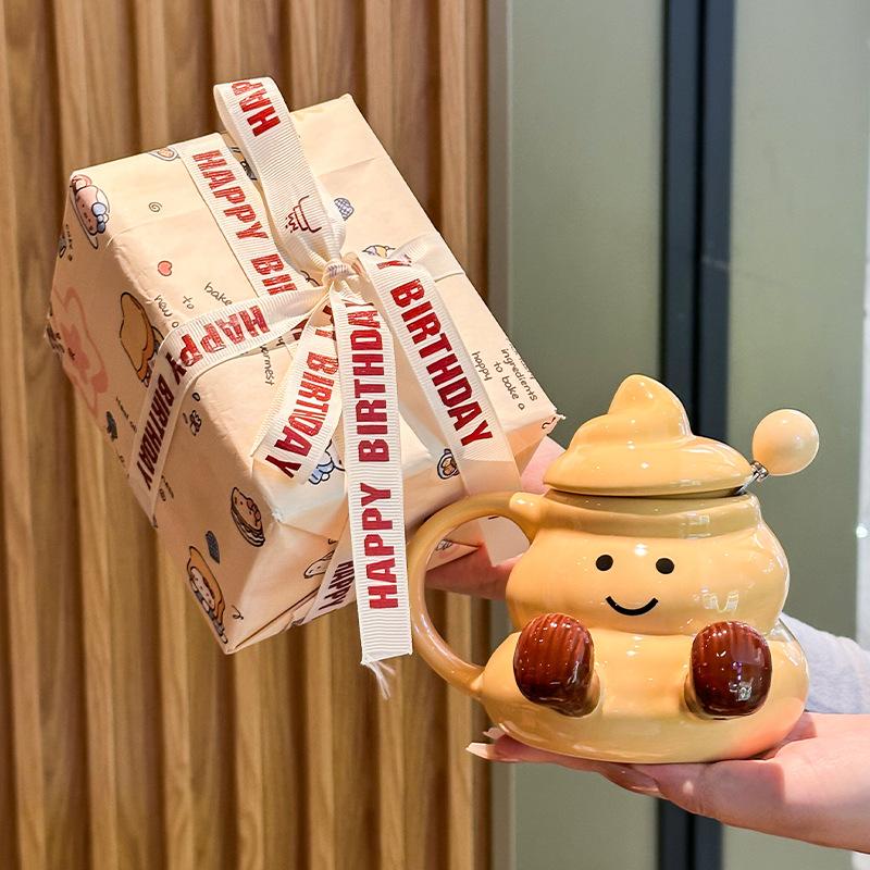 Milk fufu cute foot water cup high value ceramic mug with lid and spoon girls office coffee cup