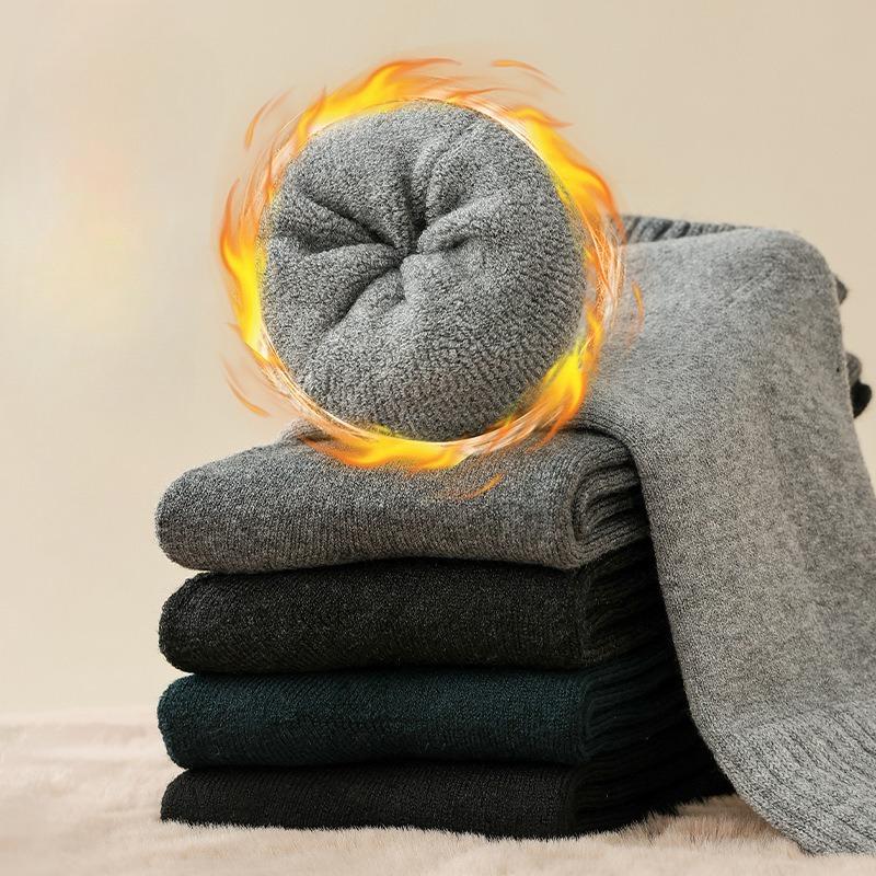 Thickened Loop Men's Mid-calf Socks, Warm Towels, Autumn and Winter Socks with Fleece, Black Business Long Socks