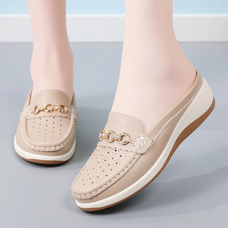 Ladies Platform Loafers Casual Elegant Leather Clog Slippers Backless Mules Women Thick Sole Sandals