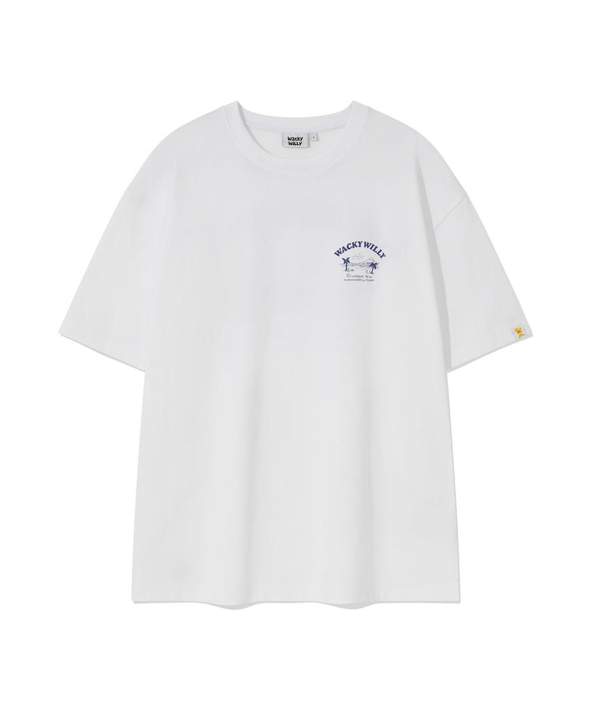 WACKY WILLY Beach Graphic Vacation Short Sleeve T-Shirt White