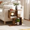 Side Table, Narrow End Table with Storage Shelves, S-Shaped, 3-Tier, 50W x 19.5D x 58H cm, Rustic Brown