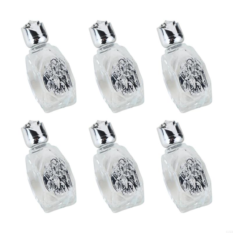 62KD Pack of 6 Embossed Glass Holy Water Container Bottles Baptisms Gift Church Use