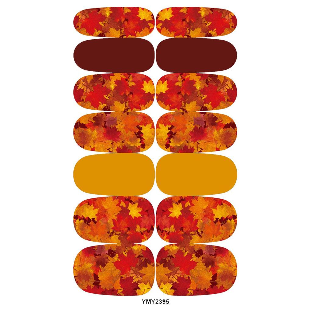 Waterproof Autumn Maple Leaf Nail Stickers - Full Cover, Bestseller YMY2389-2397