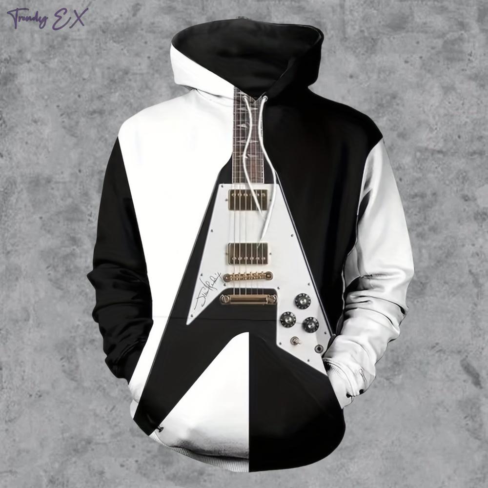 Sweatshirt Man Funny Guitar Pattern Fashion Street Oversized Hoodie Quick-Drying Sports 3D Print Casual Pockets Men's Clothing