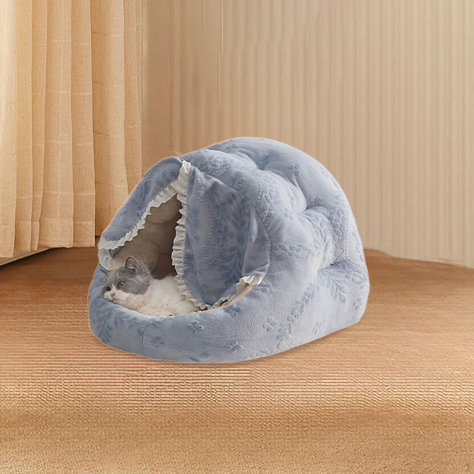 

Кровать для кошки, пещера, гнездо, удобная круглая капсула, покрытая для домашних животных, кроликов, кроликов синий