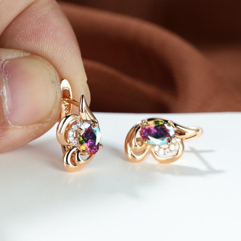 

Dazzling Oval Stone Champagne Gold Ear Buckles High Quality Wedding Engagement Holiday Earrings