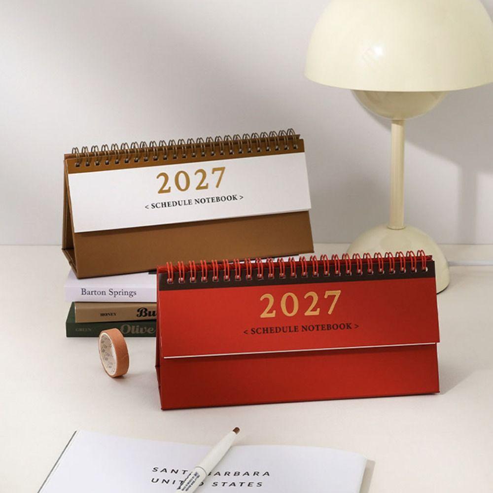 Oct. 2026 - Dec. 2027 2027 Mini Desk Calendar Foldable Record Calendar Double-coil Calendar Office