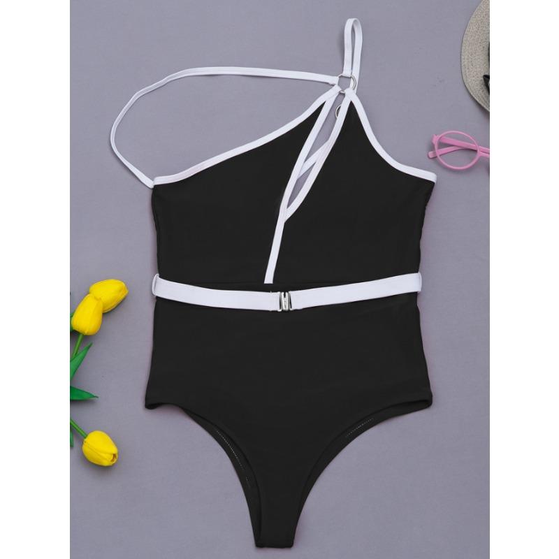 Women's Solid Color One Piece Swimsuit Sexy Belt Swimsuit