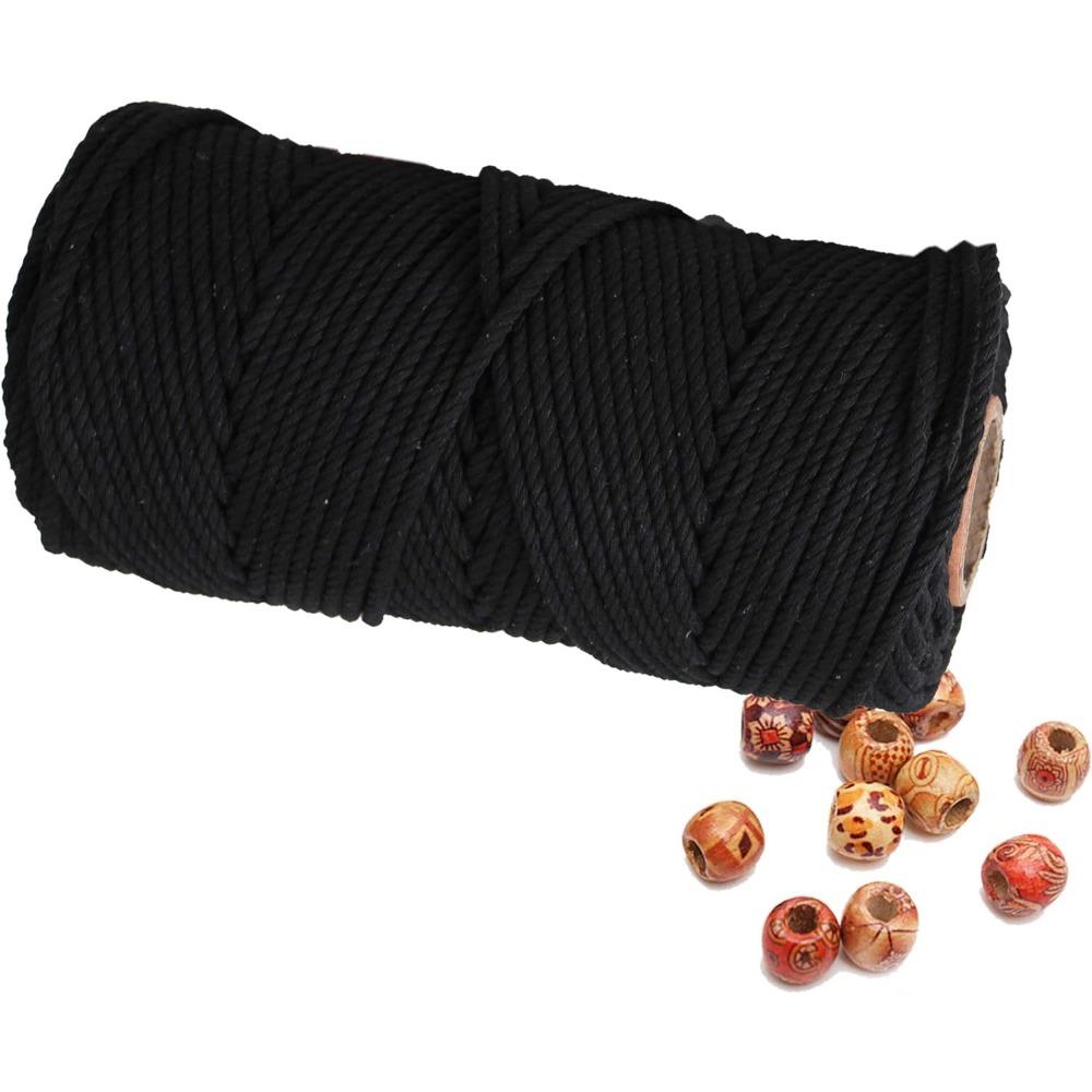 

3мм*100м Шнур для макраме 100м Цветная хлопковая веревка Витая веревка для макраме Аксессуары для рукоделия DIY Рождественский декор для дома и свадьбы чёрный