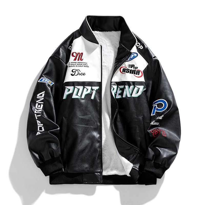 Giacca da uomo in pelle PU Autunno Nuova Giacca da Moto con Collo Rialzato Manica Lunga alla Moda di Nicchia Giacca Bicolore