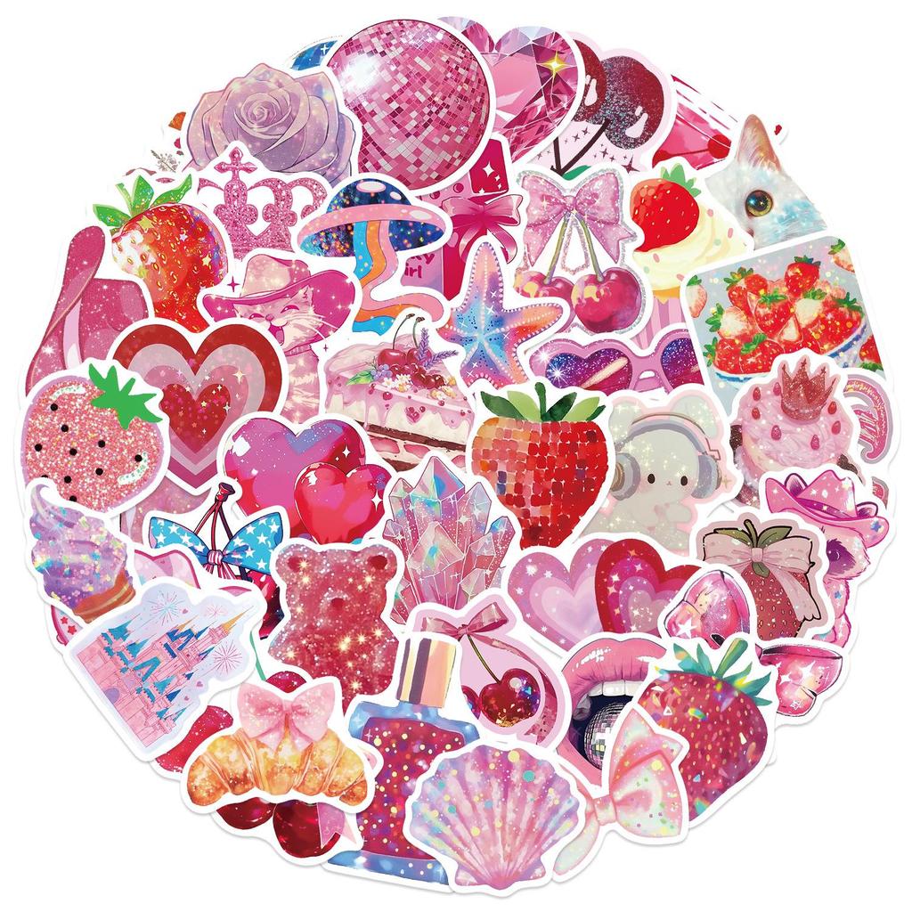 50-Piece Rose Pink Aesthetic Waterproof Stickers for Scrapbook & Phone Case Decoration