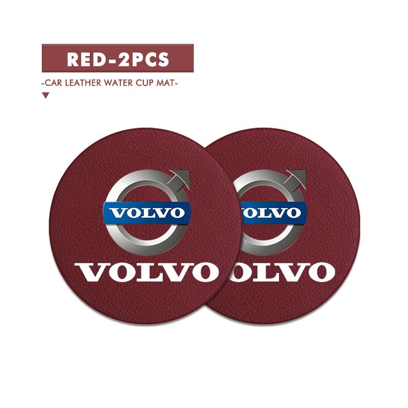 For Volvo 2Pcs Leather Car Coaster Water Cup Slot Mat Anti-slip Pad Xc60 Xc90 V40 V60 S60 V50 V90 S80 C40 XC40 V70 XC70 C30