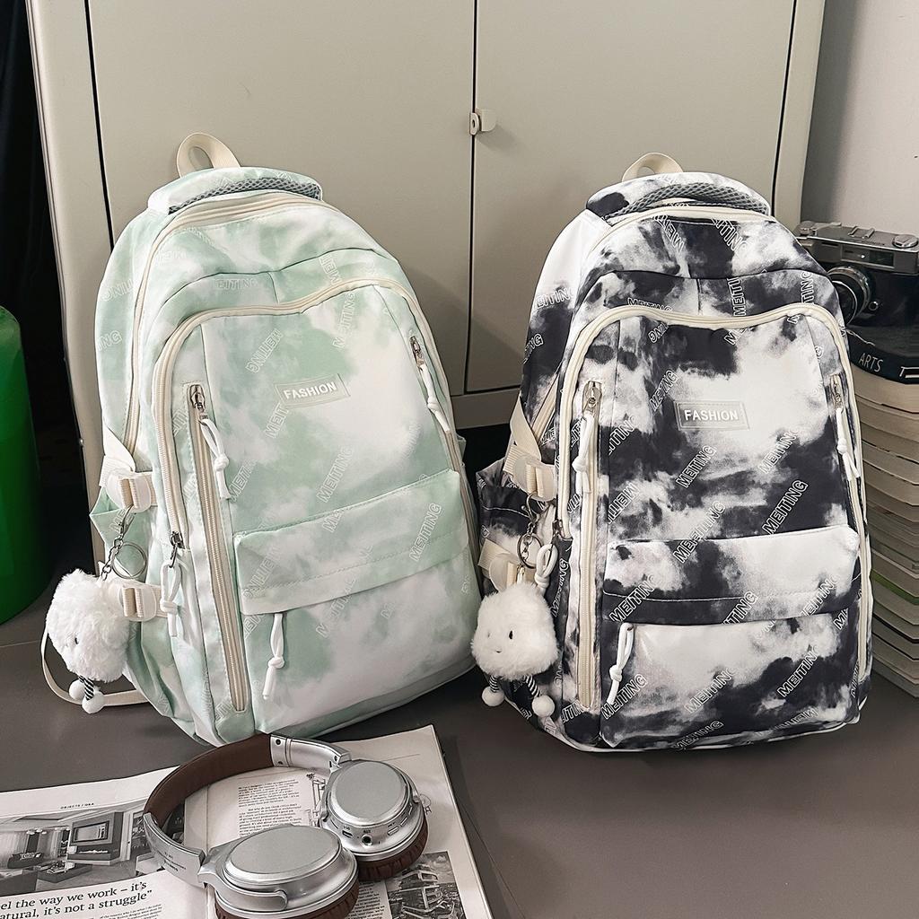 Schoolbag tie-dye schoolbag female high-value junior high school high school students large-capacity backpack primary school students 3rd to 6th grade