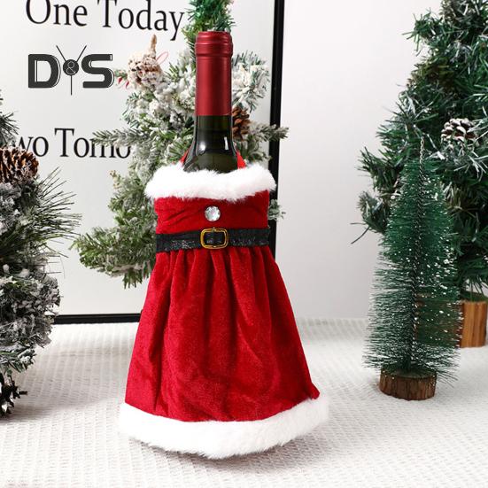 Christmas Wine Bottle Cover Red Wine Bottle Skirt Clothes with Belt Handmade Wine Accessories Holiday Home Decoration