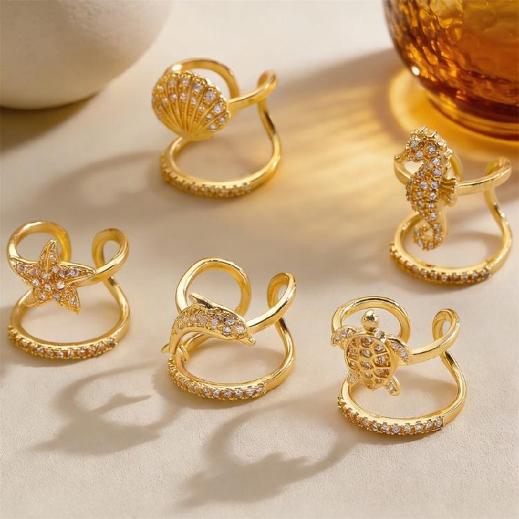 5Pieces Trendy Nail Opening Rings with Ocean Theme Nail Rings Stainless Steel Texture for Nail Accessories and Gifts