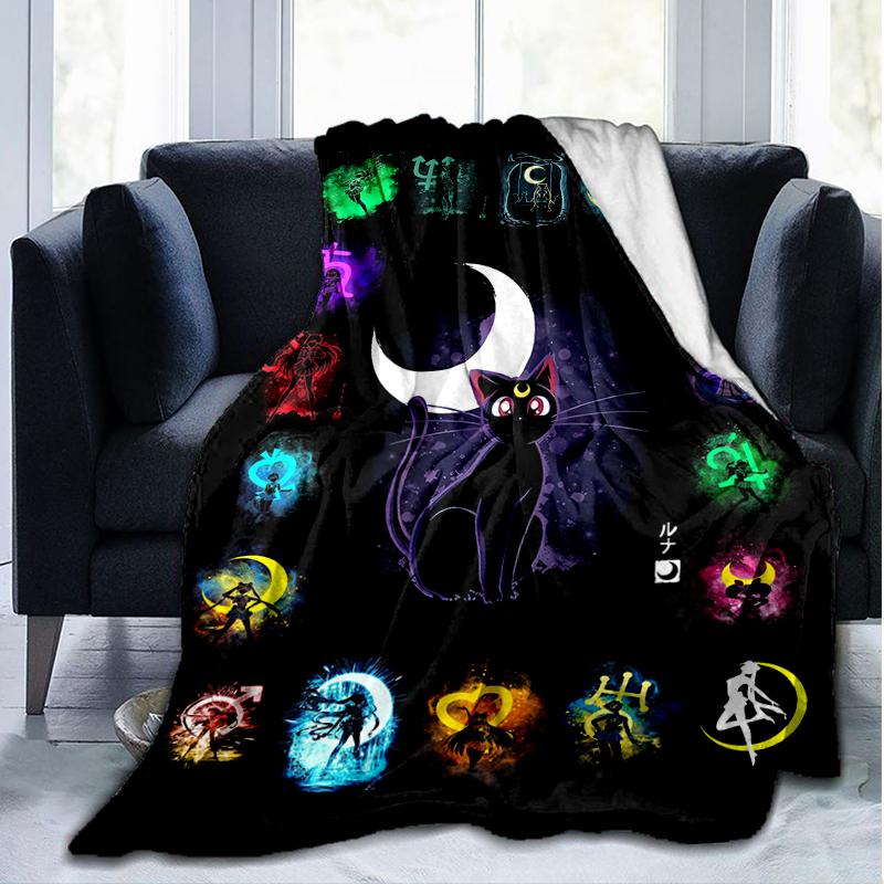 Moonlit Cats Print Flannel Blanket, Soft Warm Lightweight Throw Blanket for Living Room,Sofa Bed Camping Office