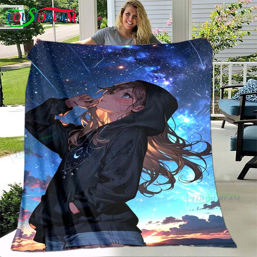 Hot Cute Anime Girl Pattern Blanket Flannel Thin Blanket Portable Home Travel Office Lunch Break Blanket Birthday Gift