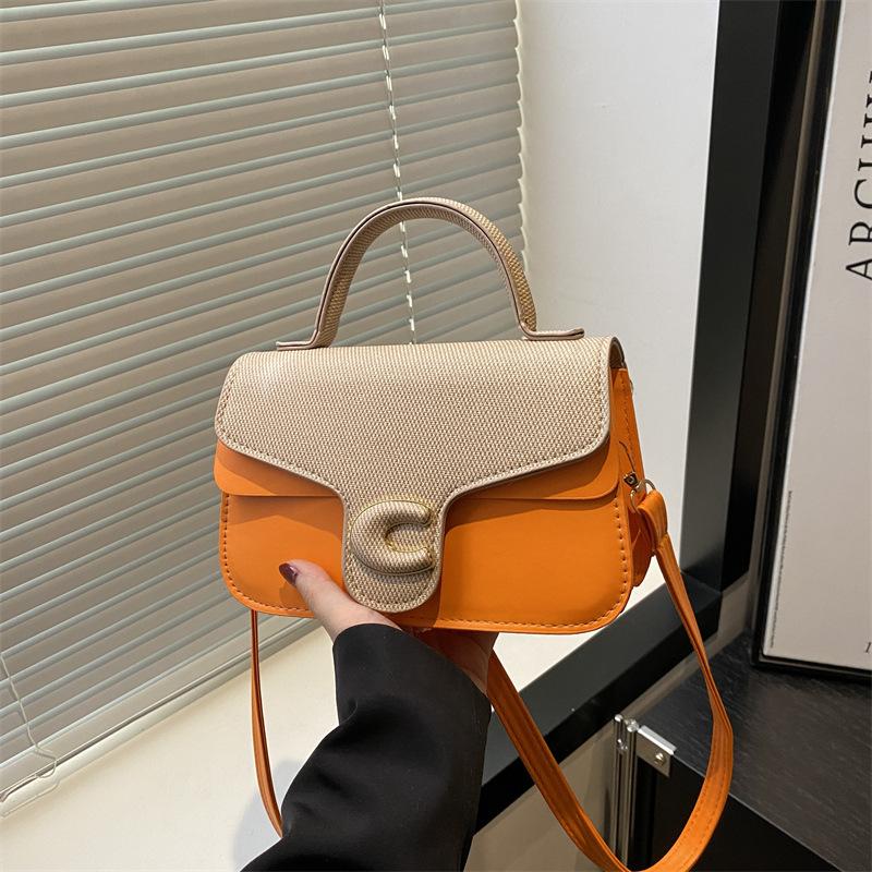 

Hand carry simple high-end small square bag retro fashion shoulder bag niche trend versatile messenger bag оранжевый